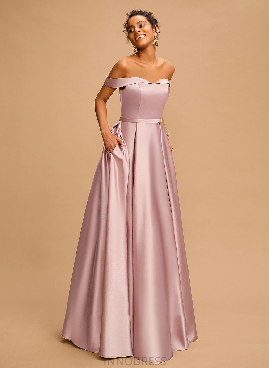 Kenzie Satin A-Line Floor-Length Prom Dresses Off-the-Shoulder