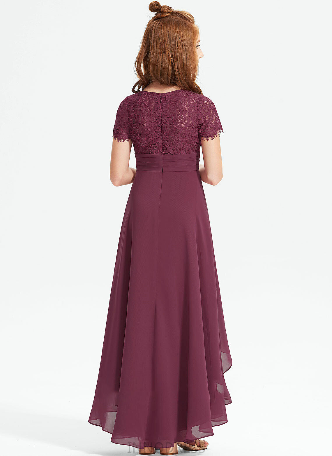 Asymmetrical With A-Line Chiffon Junior Bridesmaid Dresses Ruffle V-neck Lace Jaida