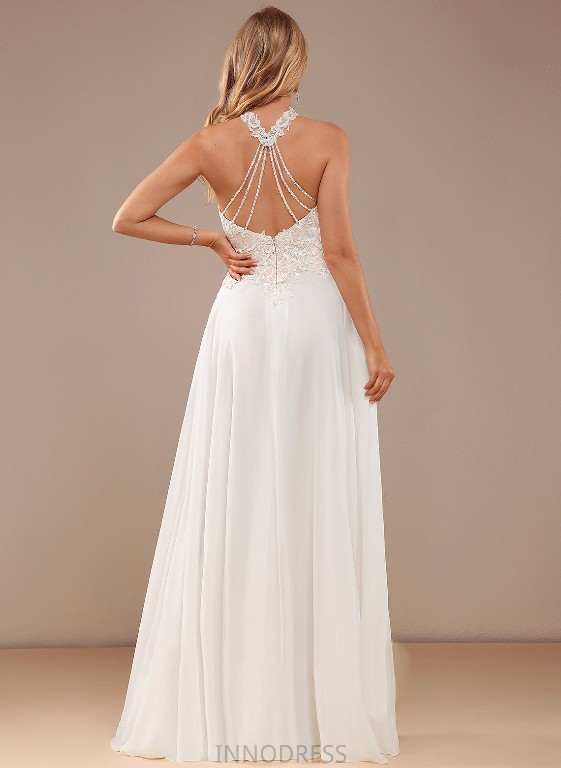 Wedding Dresses Split Sequins Sonia High Beading Lace Dress With Lace Wedding Floor-Length Front Chiffon A-Line Neck