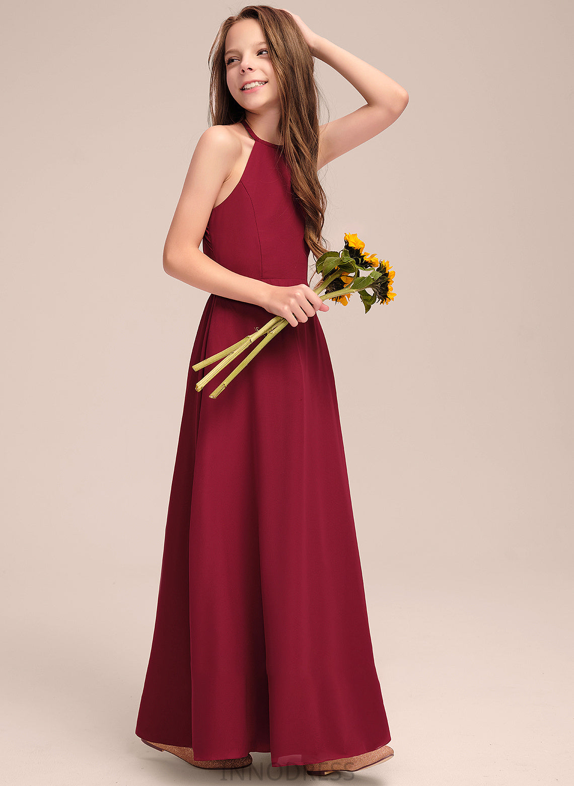 Floor-Length Neck Chiffon Patricia Junior Bridesmaid Dresses A-Line Scoop