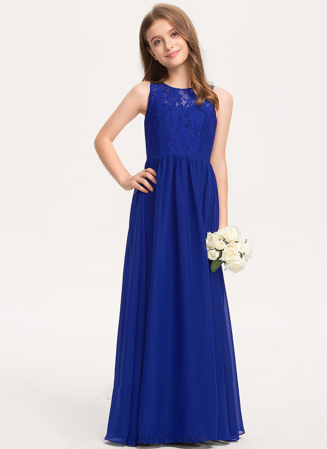 Junior Bridesmaid Dresses Lace Floor-Length A-Line Ashly Scoop Chiffon Neck