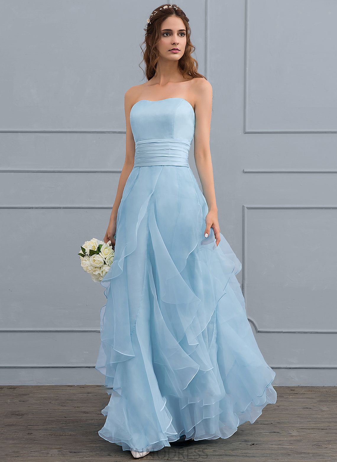 Charity A-Line Organza With Sweetheart Wedding Floor-Length Cascading Wedding Dresses Ruffles Dress