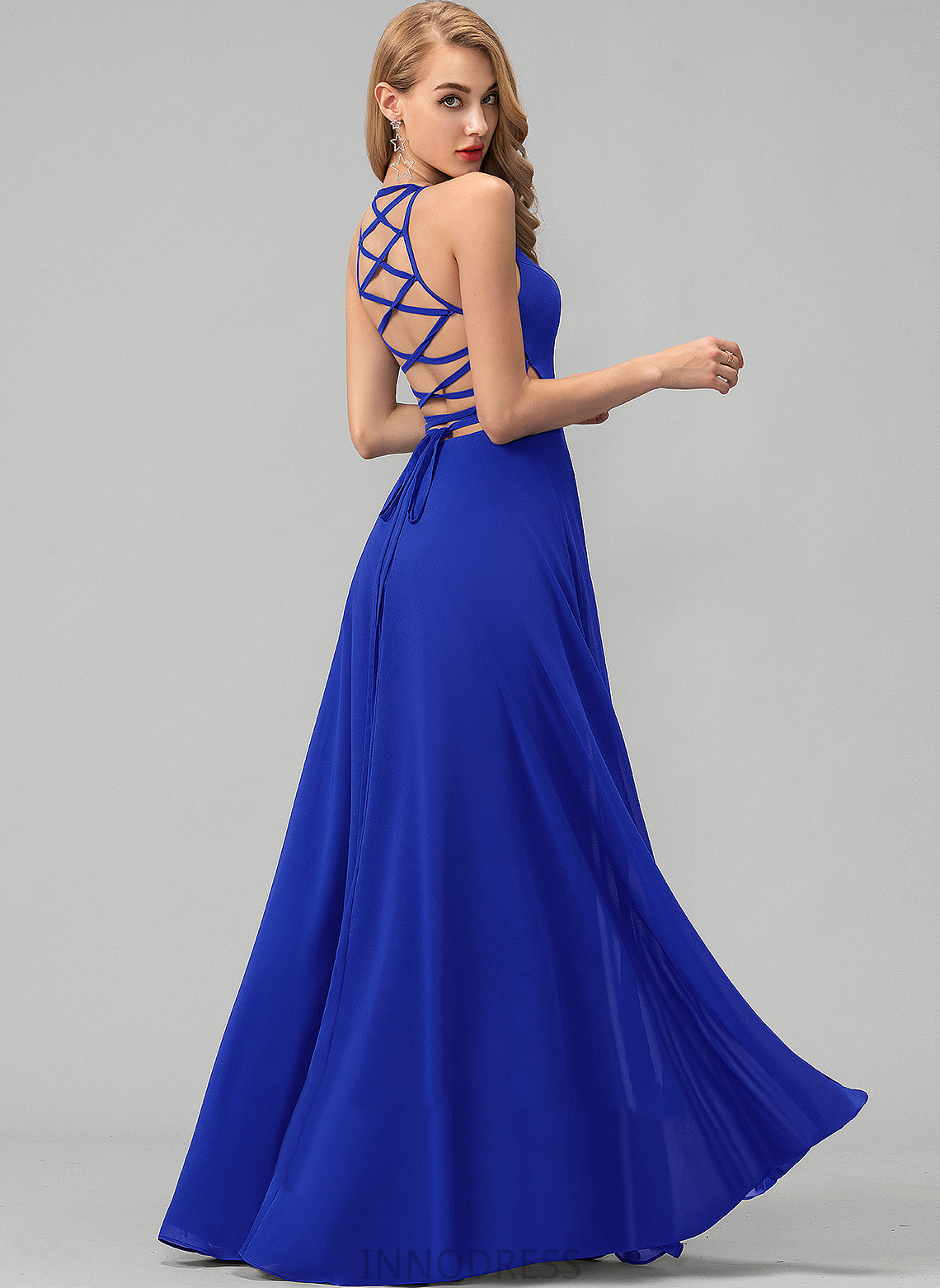 Floor-Length Fabric A-Line Scoop Silhouette Straps&Sleeves Length Neckline Alena V-Neck Sleeveless Empire Waist Bridesmaid Dresses