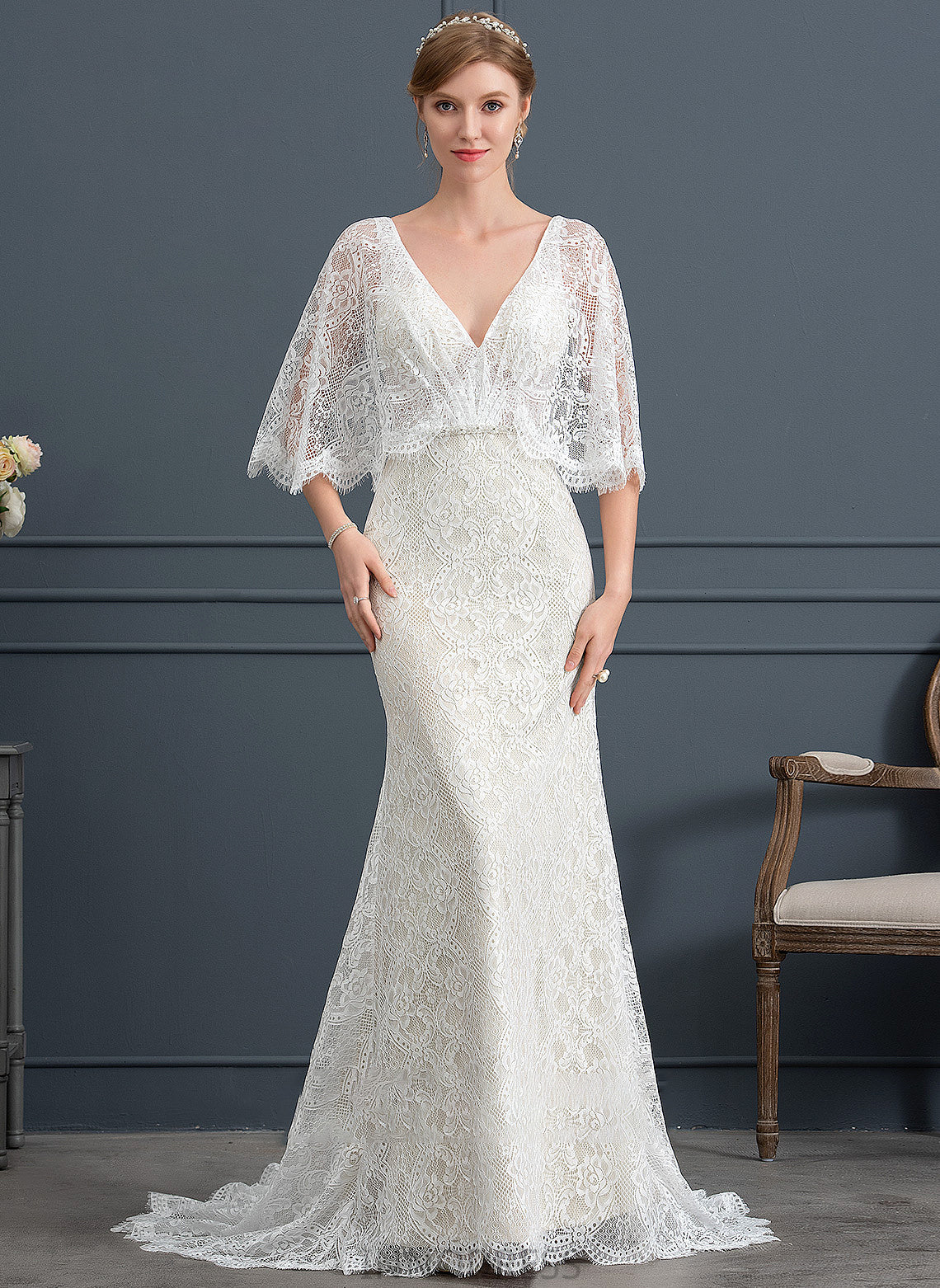 Beading V-neck Wedding With Sweep Wedding Dresses Dress Trumpet/Mermaid Lace Yadira Sequins Train