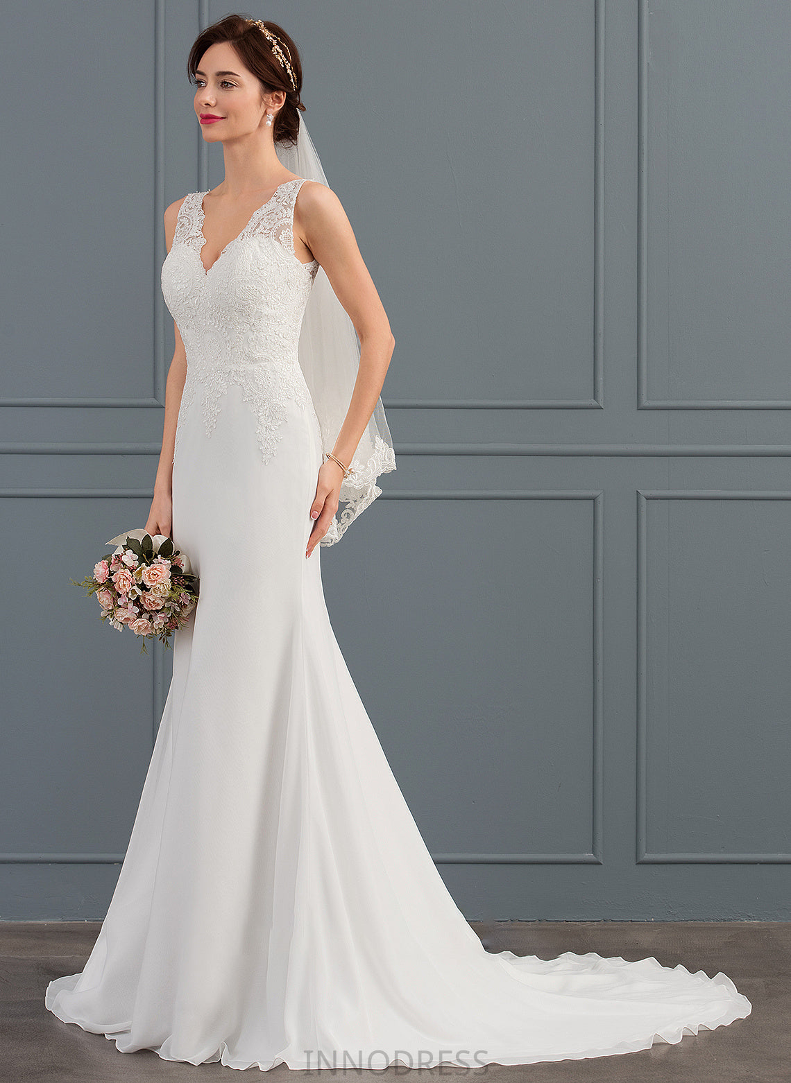 Chiffon Trumpet/Mermaid V-neck Wedding Dresses Janiyah Dress Wedding Court Train