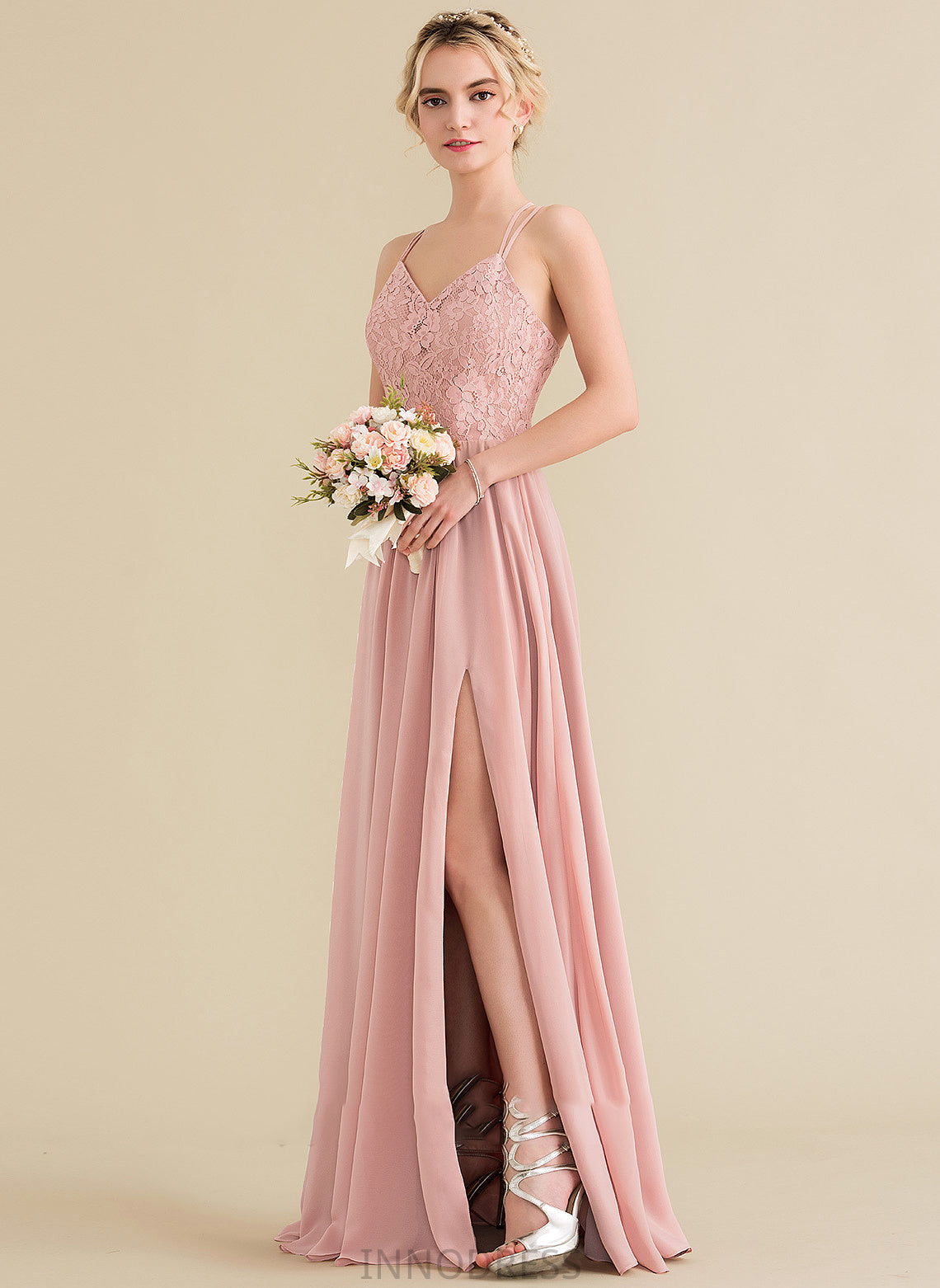 Split Sweetheart Front Prom Dresses With Lace A-Line Evelyn Chiffon Floor-Length