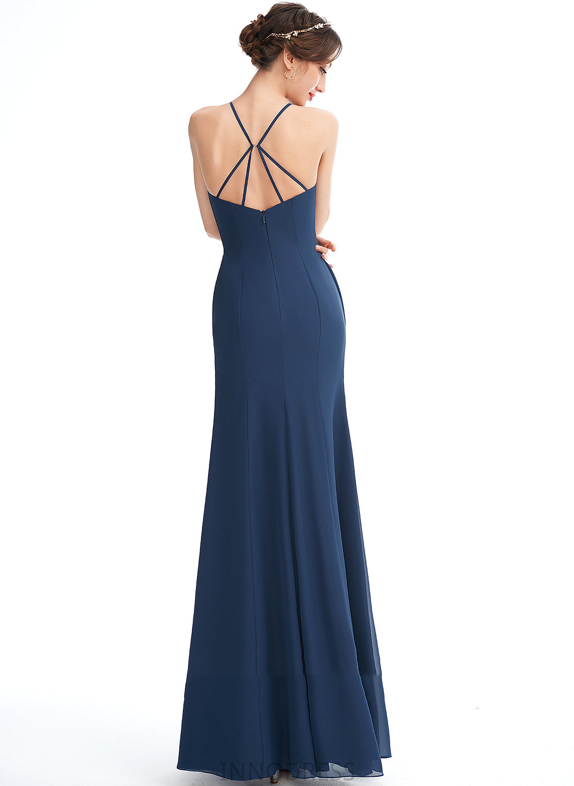 Fabric Length Embellishment Ruffle Neckline A-Line Floor-Length SplitFront Silhouette Halter Paityn Off The Shoulder Bridesmaid Dresses