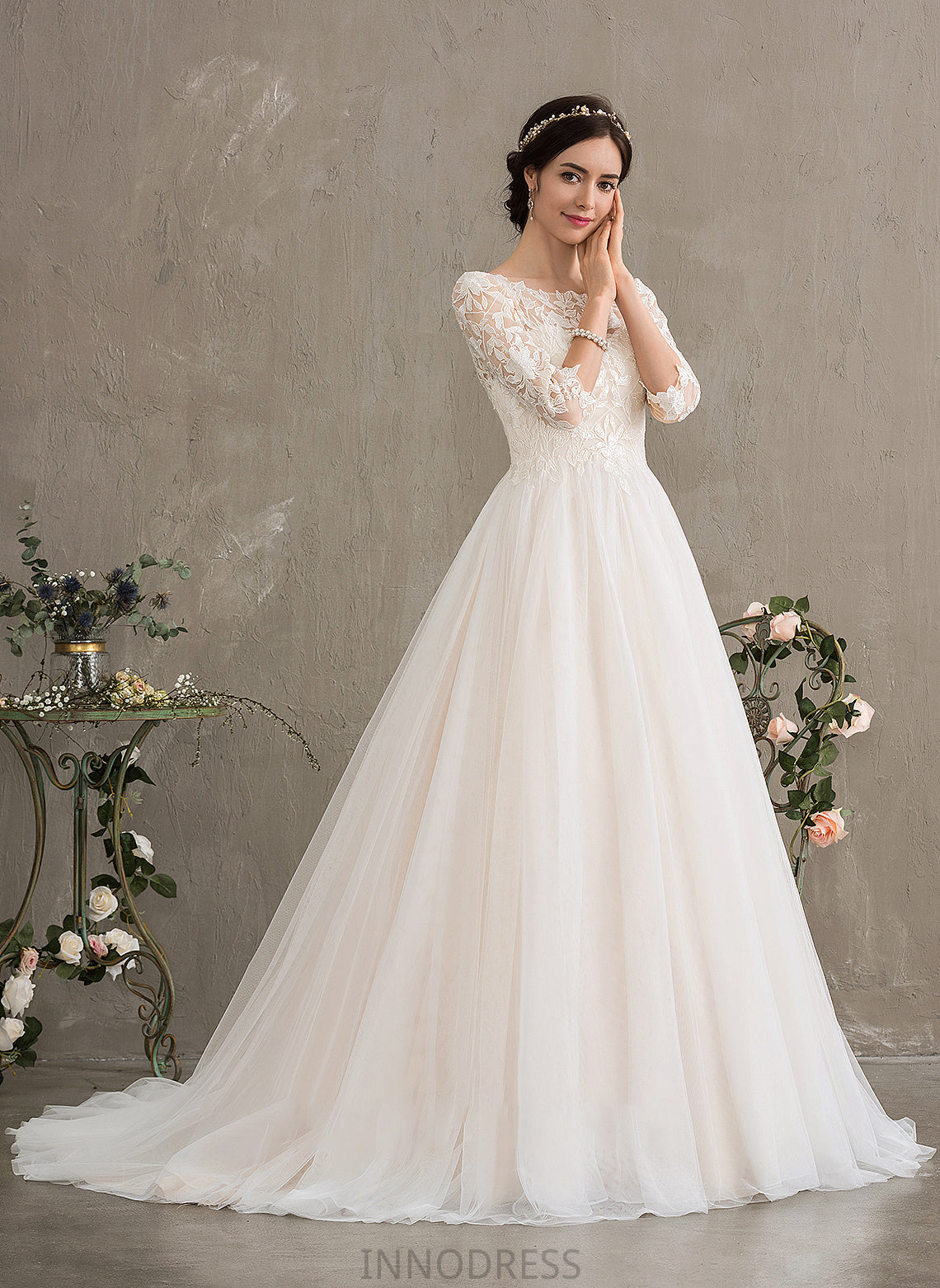 Ruth Neck With Scoop Wedding Dresses Tulle Wedding Court Ball-Gown/Princess Sequins Train Dress