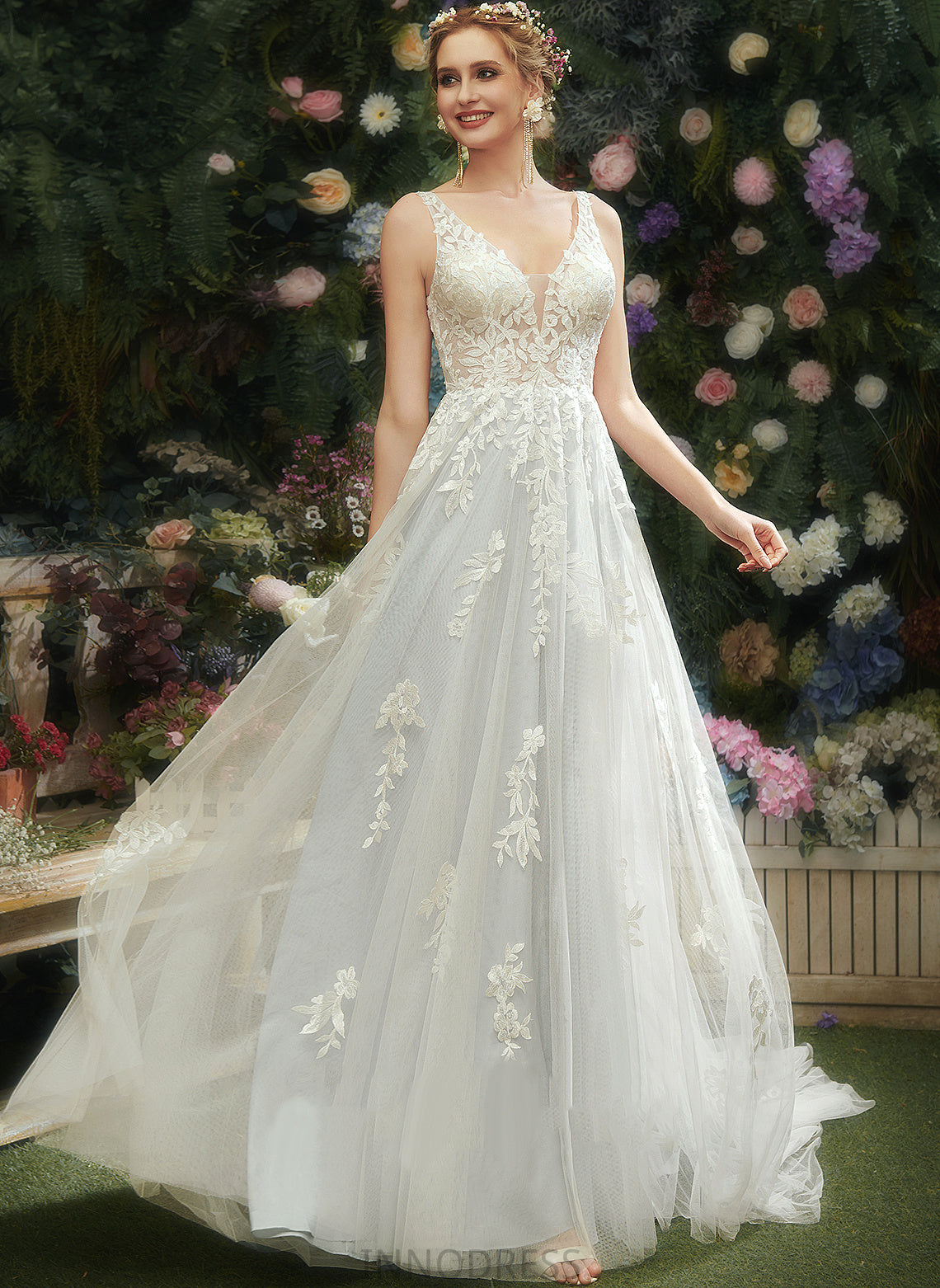 With Lace Wedding Dresses Court Haylie Dress A-Line Wedding V-neck Train Tulle