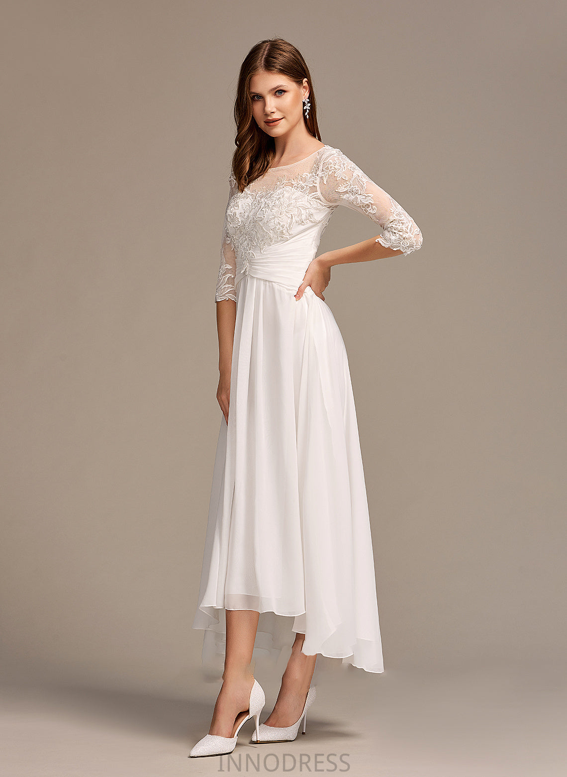 Makaila Wedding Dresses Dress A-Line Wedding Asymmetrical Lace With Illusion