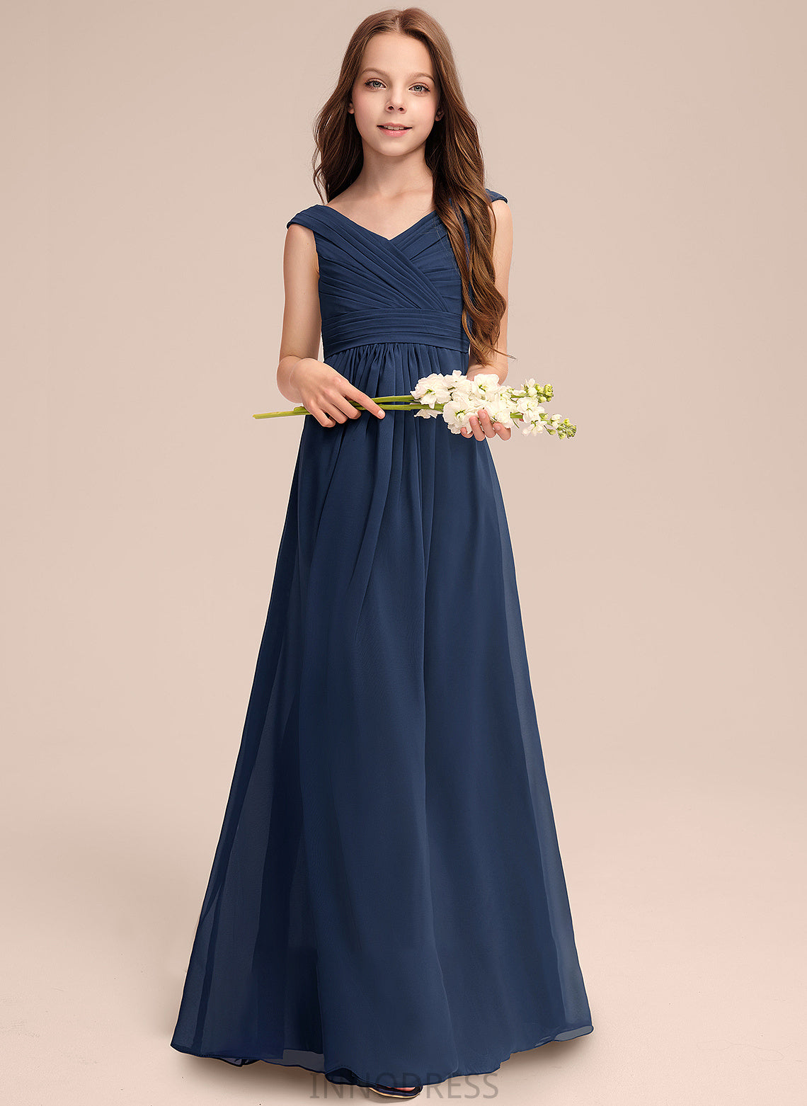 Ruffles Chiffon Floor-Length Junior Bridesmaid Dresses With Miriam Off-the-Shoulder A-Line