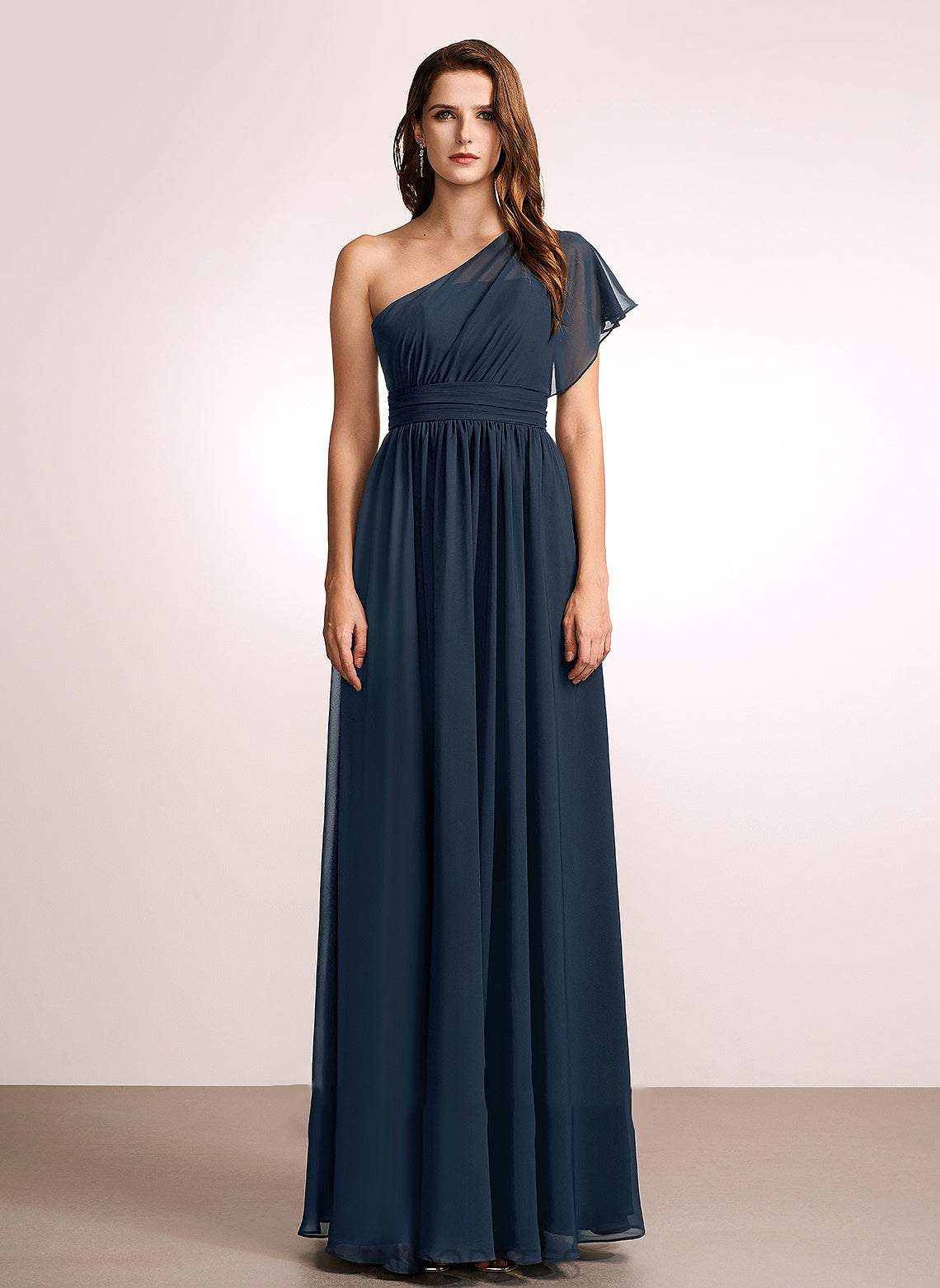 Silhouette Neckline A-Line Fabric Embellishment Ruffle Floor-Length Length One-Shoulder Selah Sleeveless Trumpet/Mermaid Bridesmaid Dresses