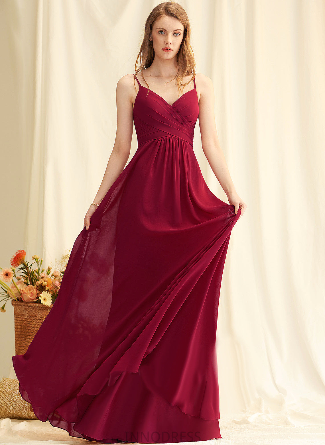 Fabric A-Line Embellishment Floor-Length Neckline Pleated V-neck Length Silhouette Paige Bridesmaid Dresses