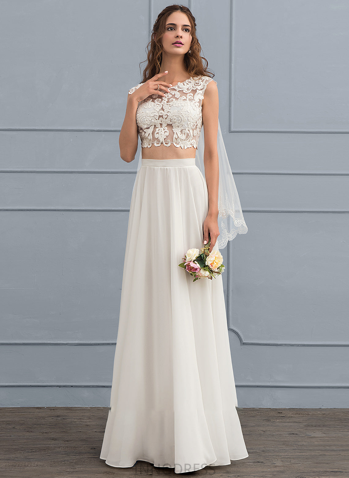 Chiffon A-Line Dress Khloe Floor-Length Neck Sequins Scoop With Wedding Dresses Wedding Beading