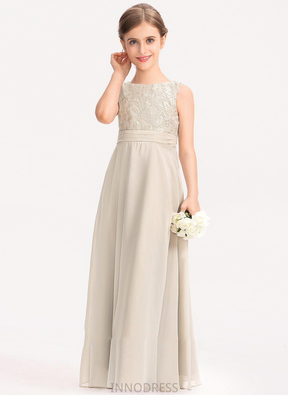 With Junior Bridesmaid Dresses Abigail Neck Chiffon Ruffle Floor-Length Lace A-Line Scoop