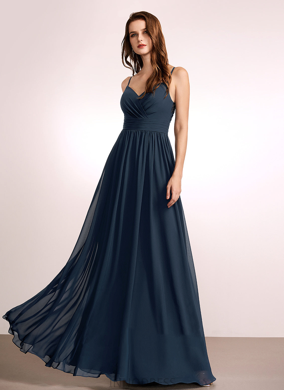 Silhouette Embellishment Length Floor-Length Fabric A-Line Lace Neckline V-neck Journey Sleeveless Natural Waist Bridesmaid Dresses