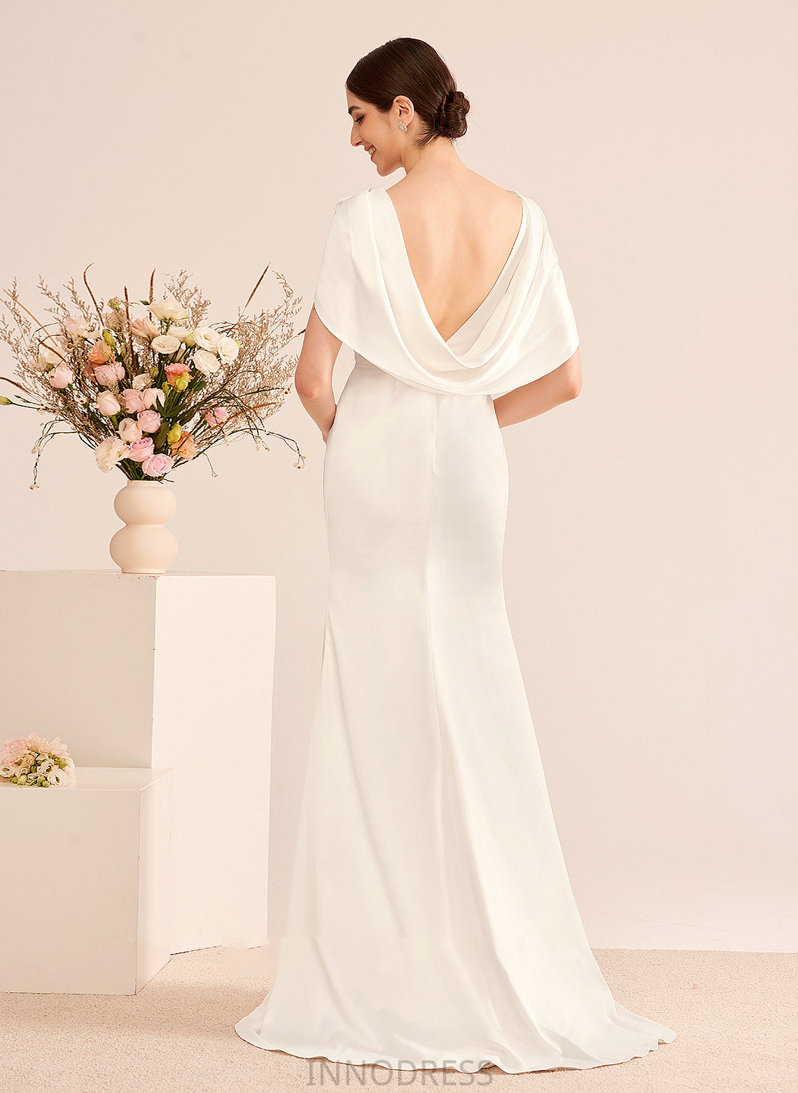 A-Line Deborah Ruffle Dress V-neck Wedding Dresses Train With Sweep Wedding