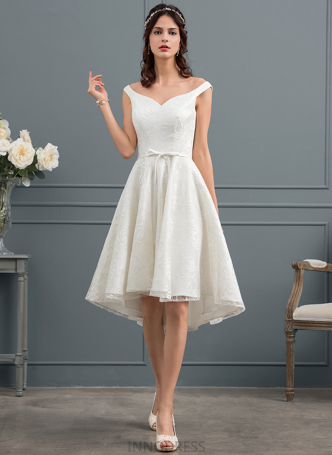 Wedding Dresses Bow(s) Lace Dress Xiomara Wedding Asymmetrical A-Line With