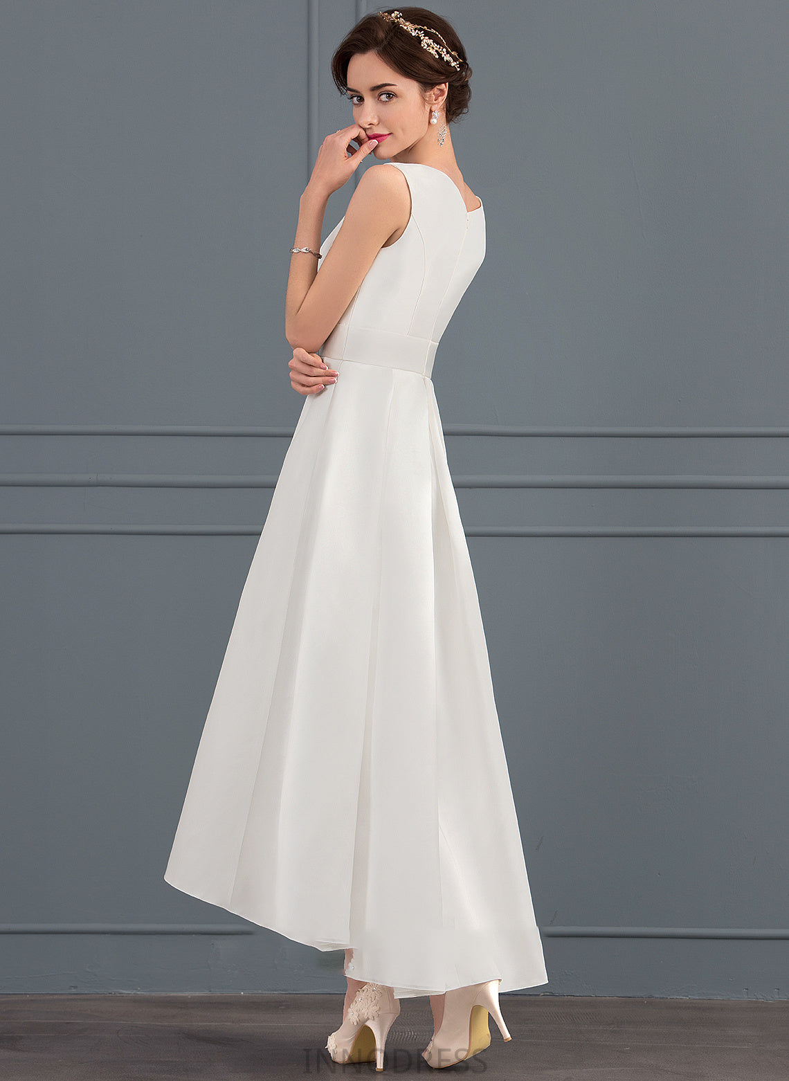 Satin Wedding Dresses Asymmetrical A-Line Erika Neckline Dress Wedding Square