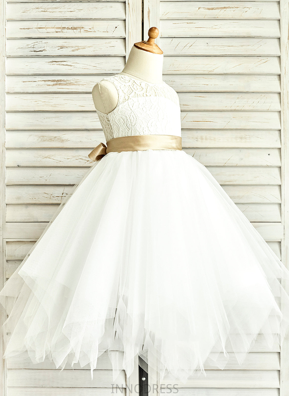 Junior Bridesmaid Dresses Scoop With A-Line Tulle Neck Tea-Length Adalynn Sash