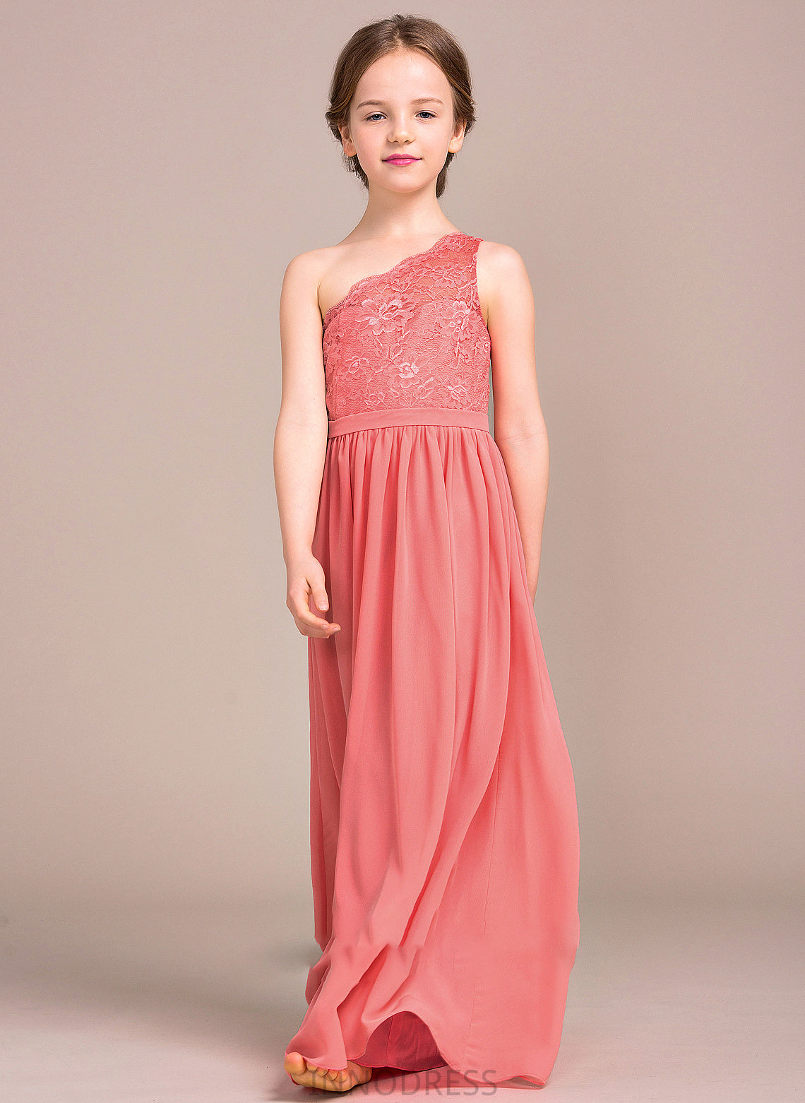 Chiffon Junior Bridesmaid Dresses Essence One-Shoulder Floor-Length A-Line Lace