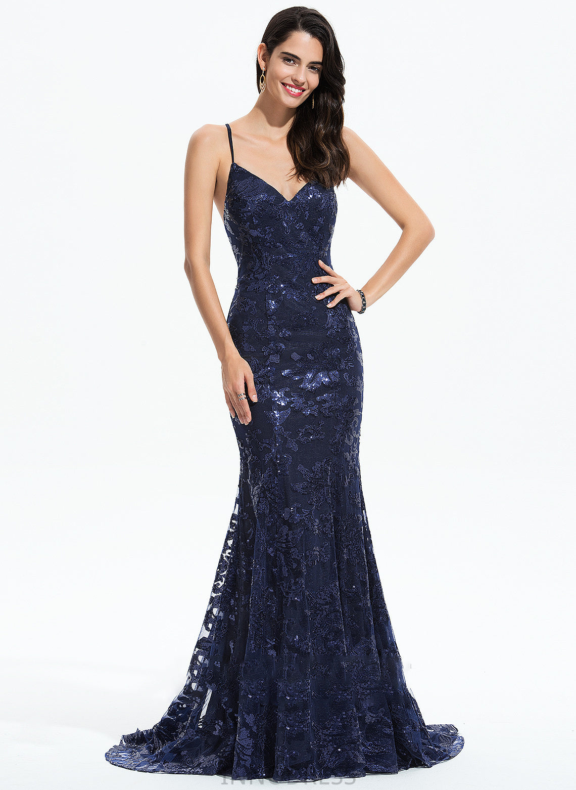 Alexia Sequined Sweep Prom Dresses With Trumpet/Mermaid V-neck Sequins Train