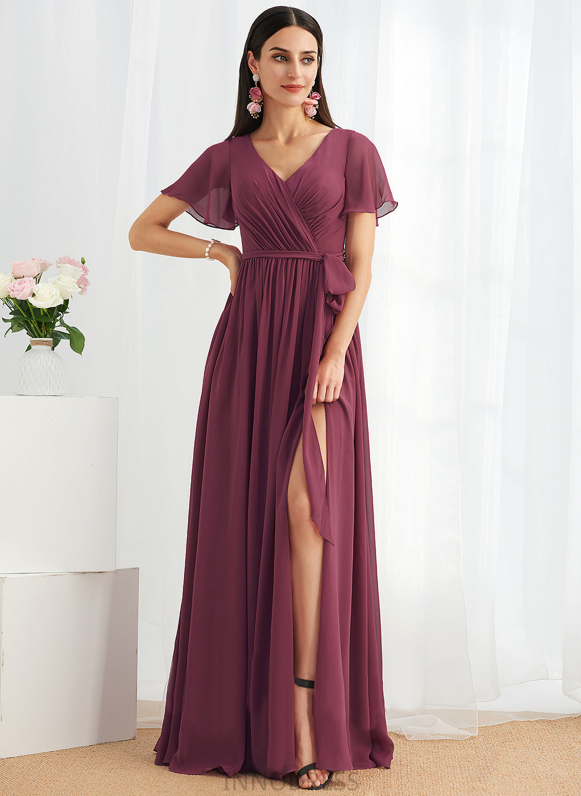 Fabric Silhouette Embellishment Neckline Floor-Length V-neck Length A-Line SplitFront Chelsea Natural Waist Floor Length Bridesmaid Dresses