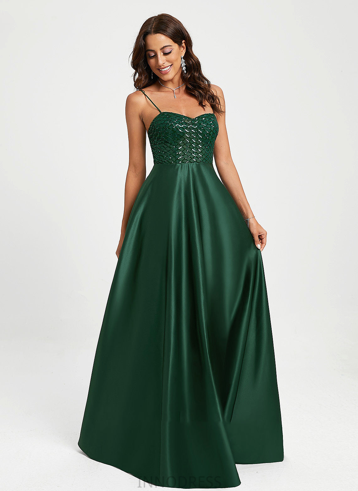 Prom Dresses Charlie A-Line Floor-Length Sweetheart Satin With Sequins