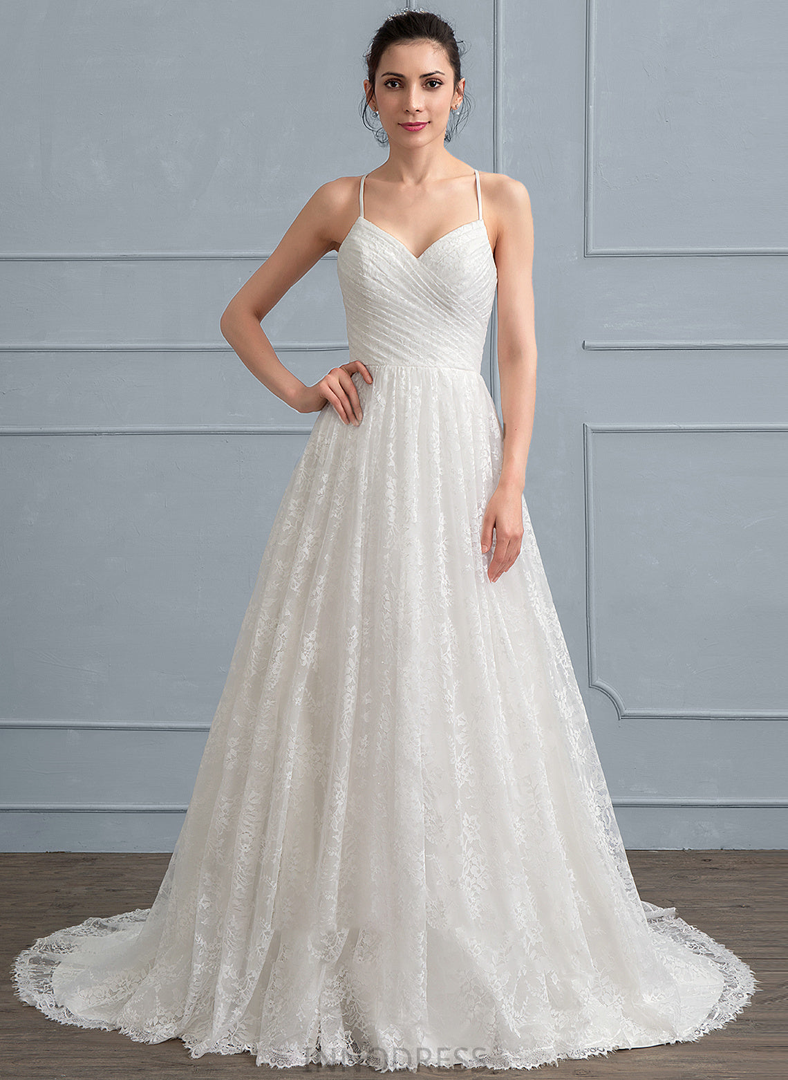 A-Line Wedding Dresses Ruffle Lace With Amani Sweetheart Wedding Dress Sweep Train