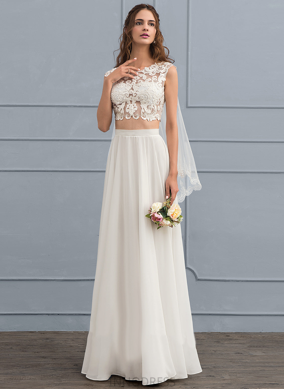 A-Line Chiffon Sequins Floor-Length Wedding Neck Scoop Lace Dress Wedding Dresses Juliet With Beading