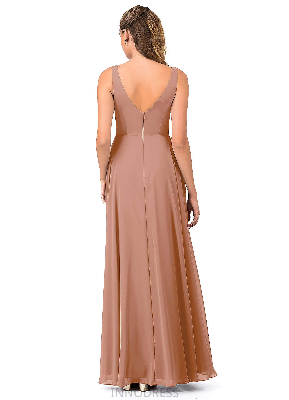 Rose Sleeveless A-Line/Princess Natural Waist Floor Length V-Neck Bridesmaid Dresses