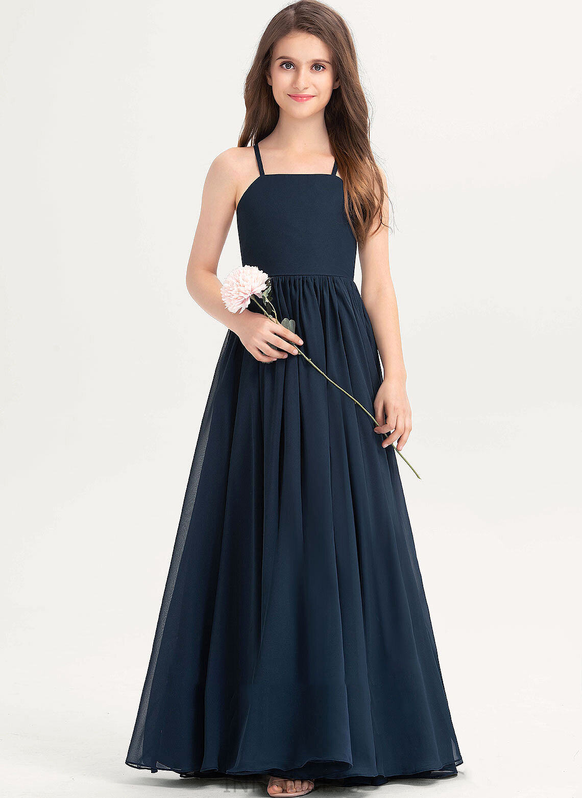 Miriam Bow(s) Neckline Square A-Line Floor-Length Junior Bridesmaid Dresses With Chiffon