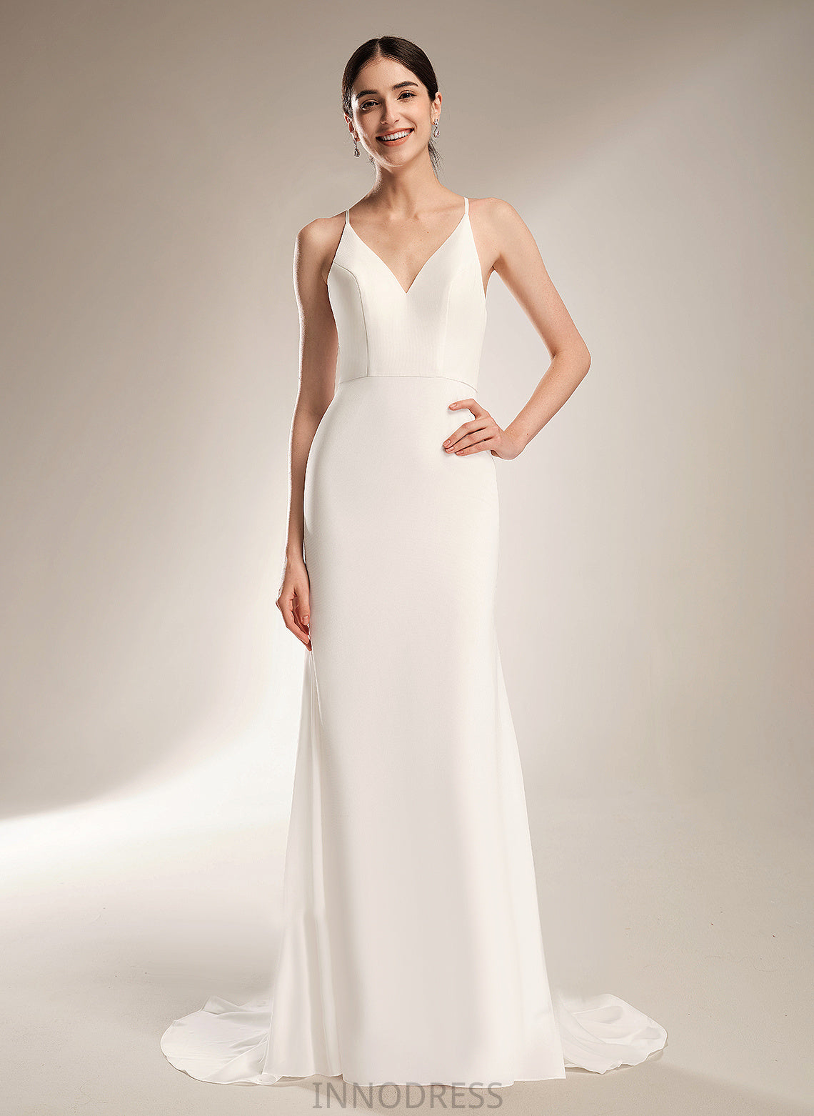 With V-neck Sheath/Column Chiffon Dress Wedding Dresses Lace Nathalia Court Wedding Train