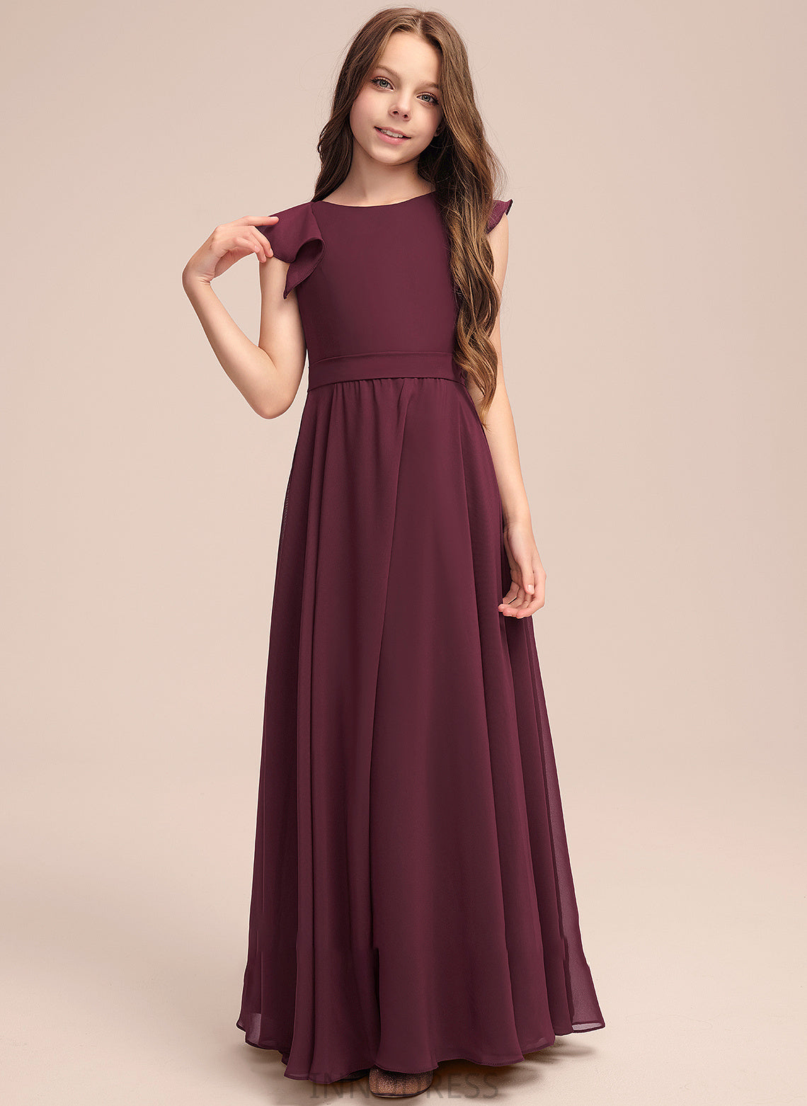 Neck Rory Scoop Floor-Length A-Line Junior Bridesmaid Dresses Chiffon With Ruffles Cascading