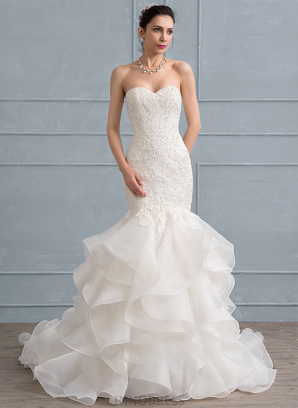 Sweetheart Train Wedding Dresses Lace Organza Trumpet/Mermaid Sweep Dress Trinity Wedding