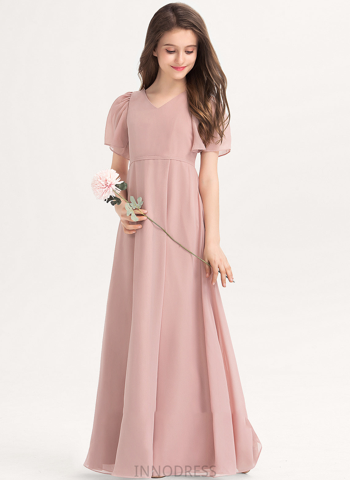 V-neck With Junior Bridesmaid Dresses Chiffon Armani Bow(s) A-Line Floor-Length