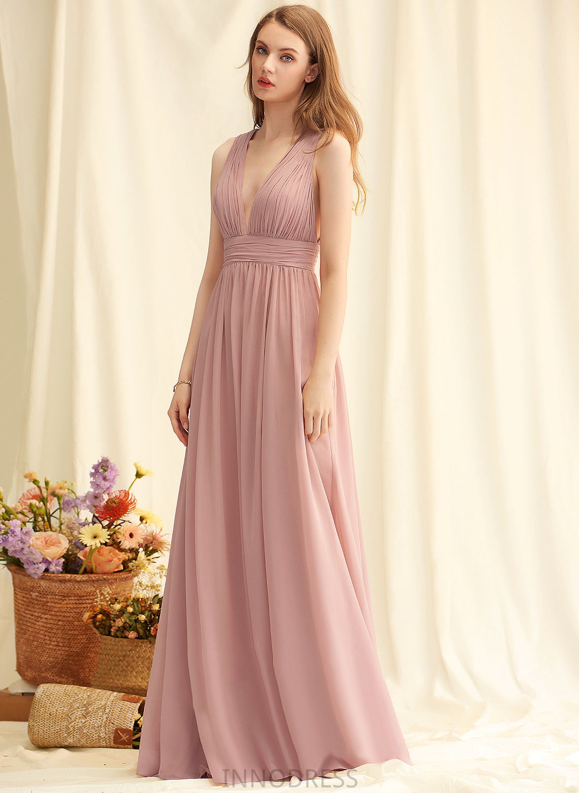 Silhouette Fabric Straps&Sleeves V-neck Neckline Length A-Line Floor-Length Rhoda Bridesmaid Dresses