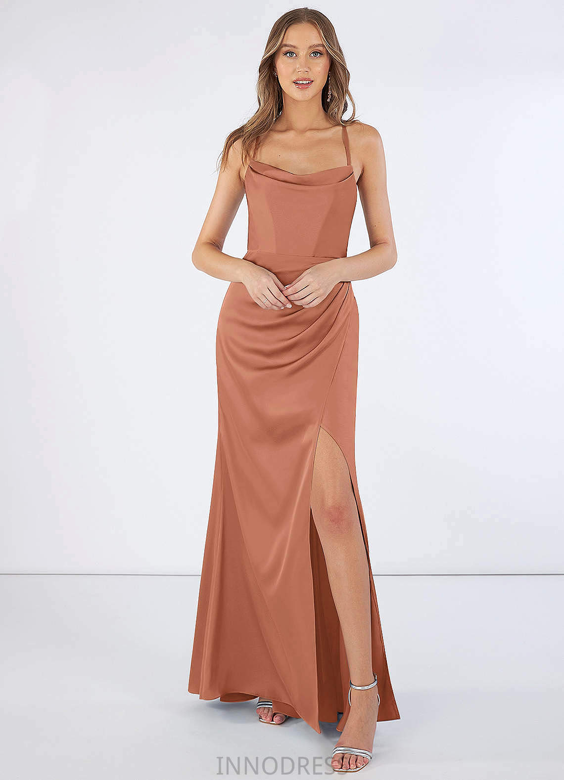 Jasmine Natural Waist Sleeveless Floor Length Sheath/Column V-Neck Bridesmaid Dresses