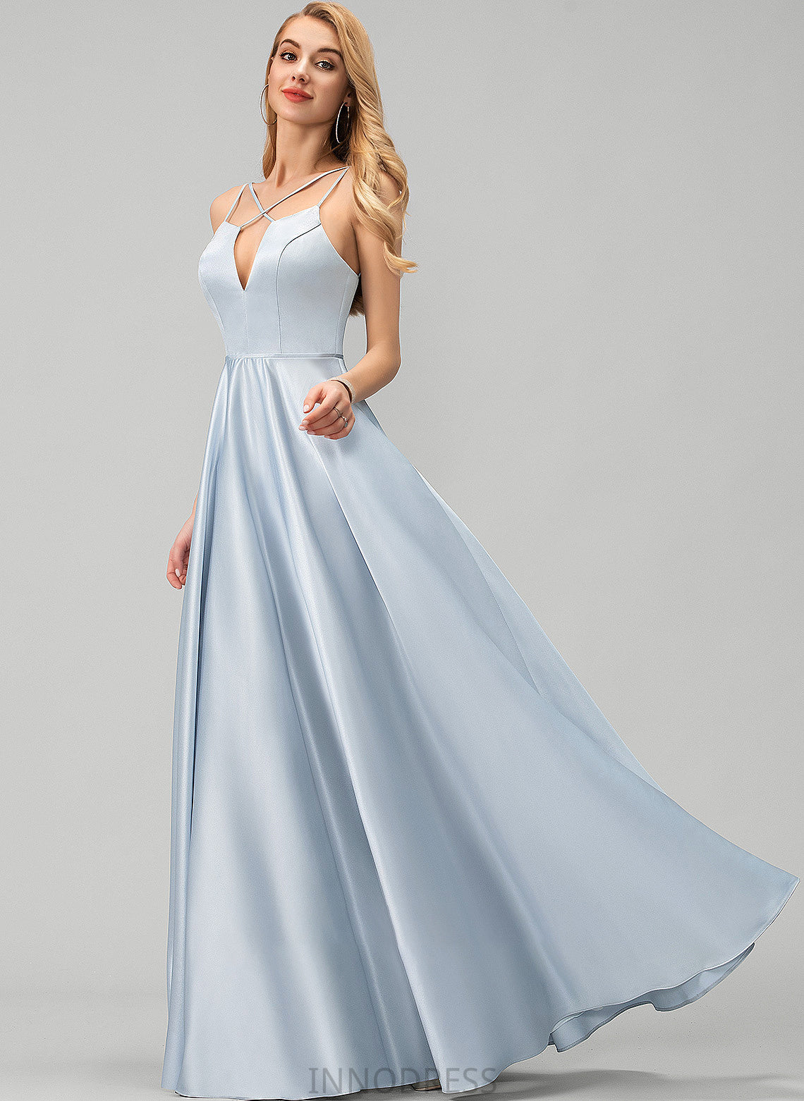 Satin A-Line Floor-Length Joy Prom Dresses V-neck