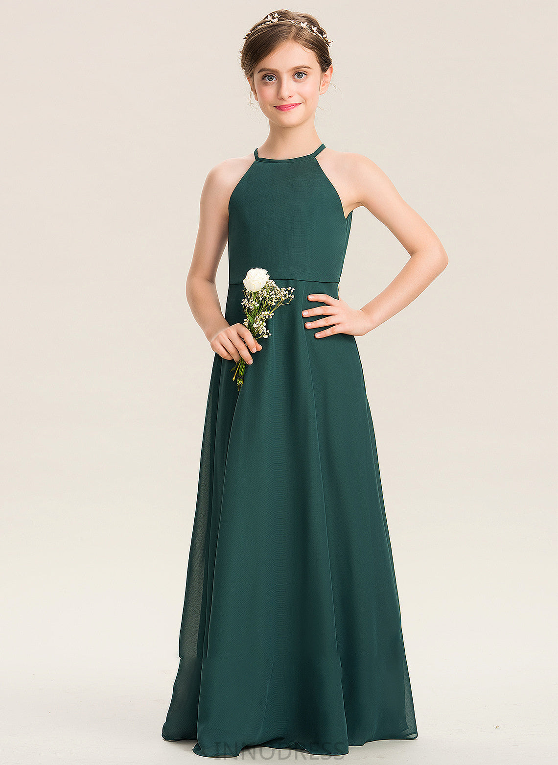 Floor-Length Neck Scoop Chiffon Junior Bridesmaid Dresses Kendal A-Line