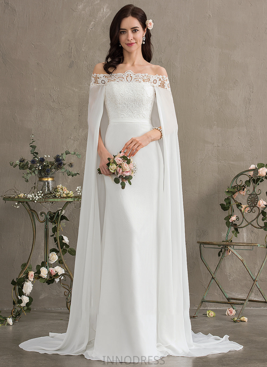 Chiffon Train Sheath/Column Wedding Dresses Lyric Wedding Dress Court