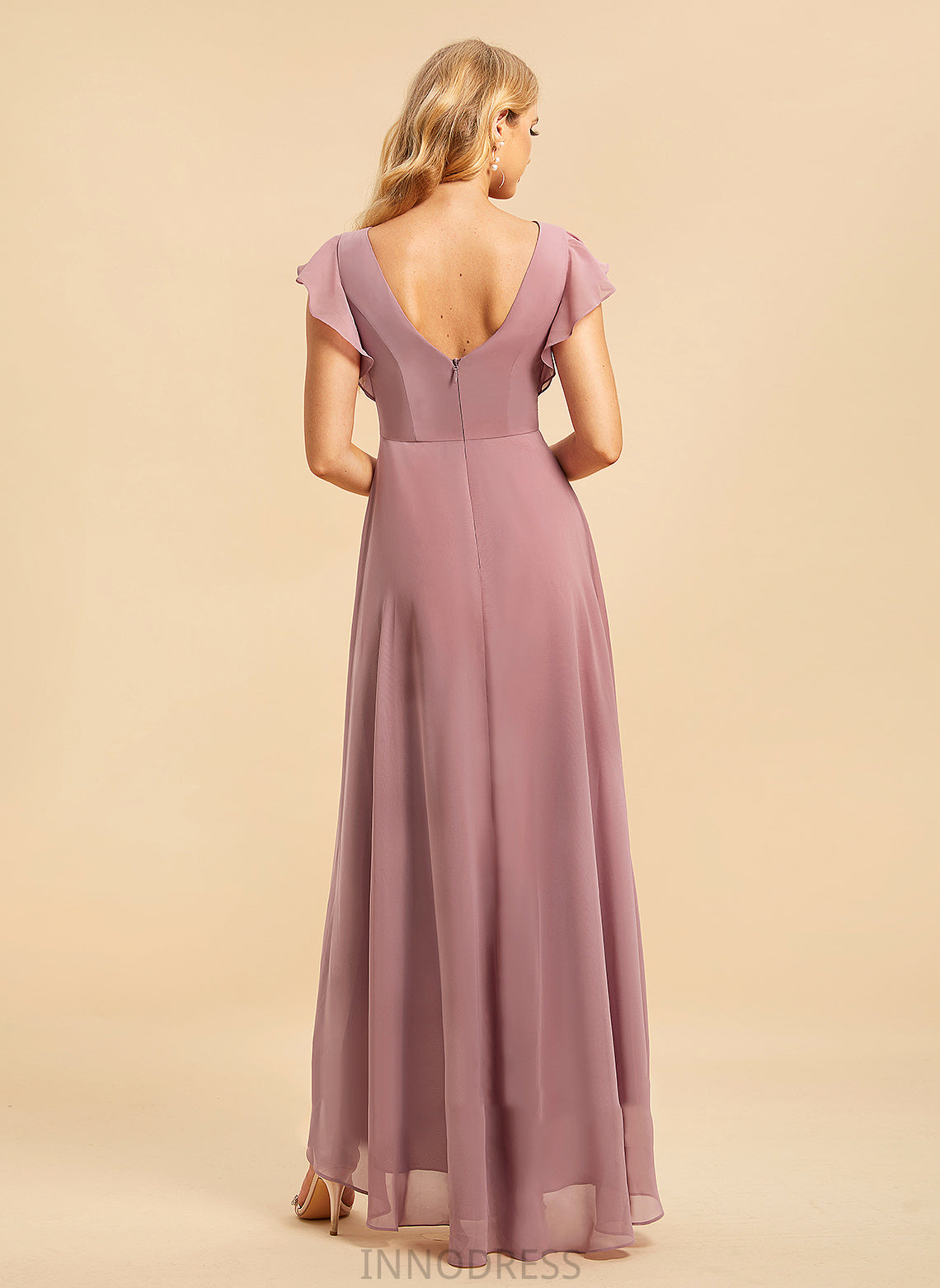 Ruffle Fabric Neckline ScoopNeck A-Line Length Embellishment Silhouette Asymmetrical Viola Floor Length Scoop Bridesmaid Dresses