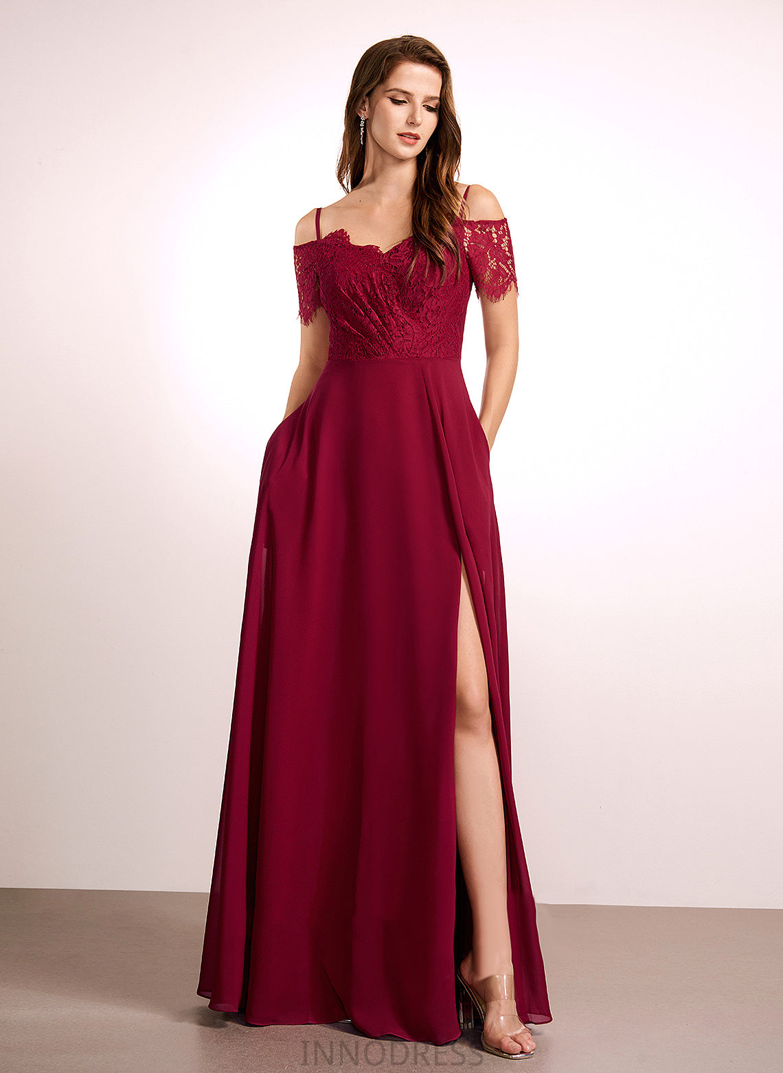 V-neck Lace Straps Silhouette A-Line Neckline Fabric Floor-Length Length Cassandra V-Neck Sleeveless Bridesmaid Dresses