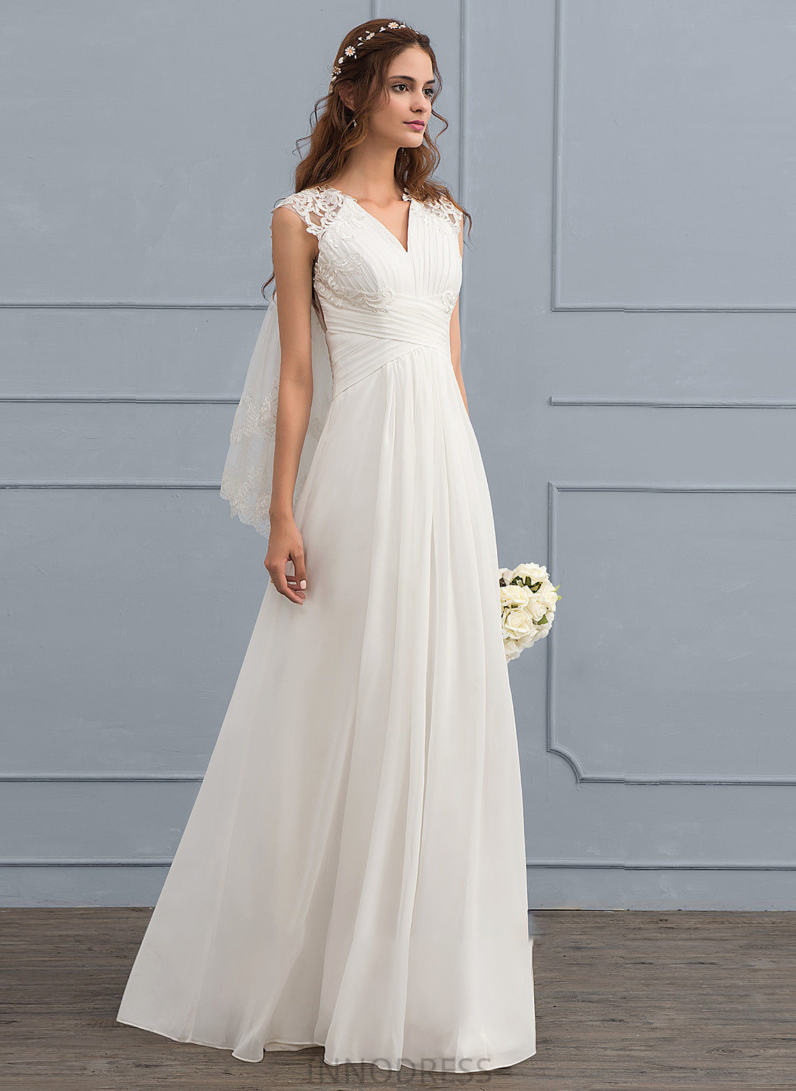 With Ruffle Dress Wedding Dresses Floor-Length Sweetheart Chiffon Wedding A-Line Melina