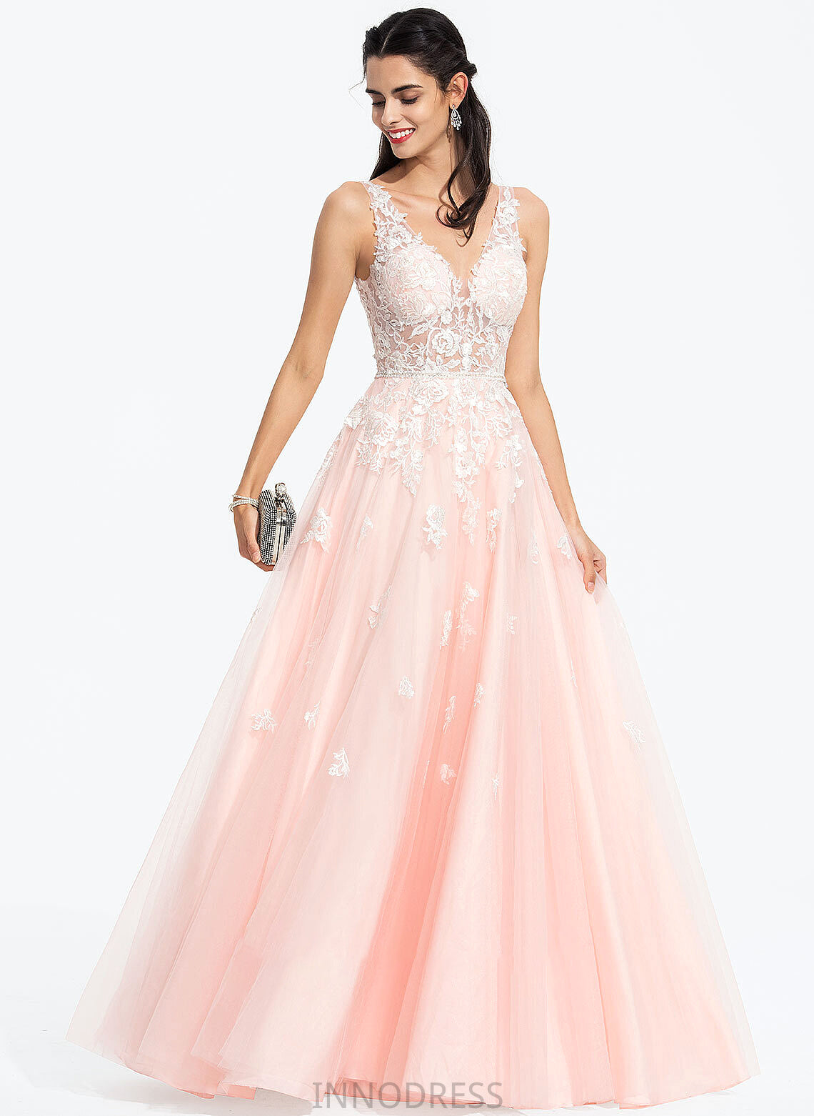 Ball-Gown/Princess Wedding Beading With Sequins Wedding Dresses Floor-Length Ella Dress Tulle V-neck