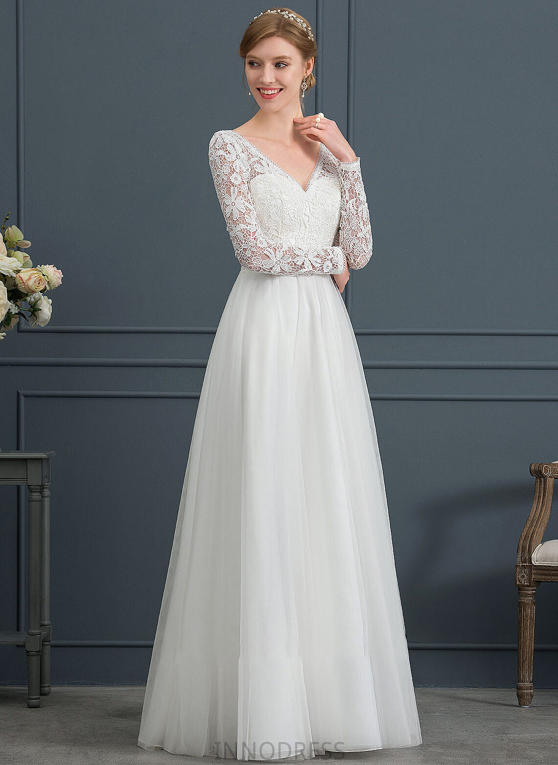 A-Line Wedding Floor-Length Paige Dress Wedding Dresses Tulle V-neck