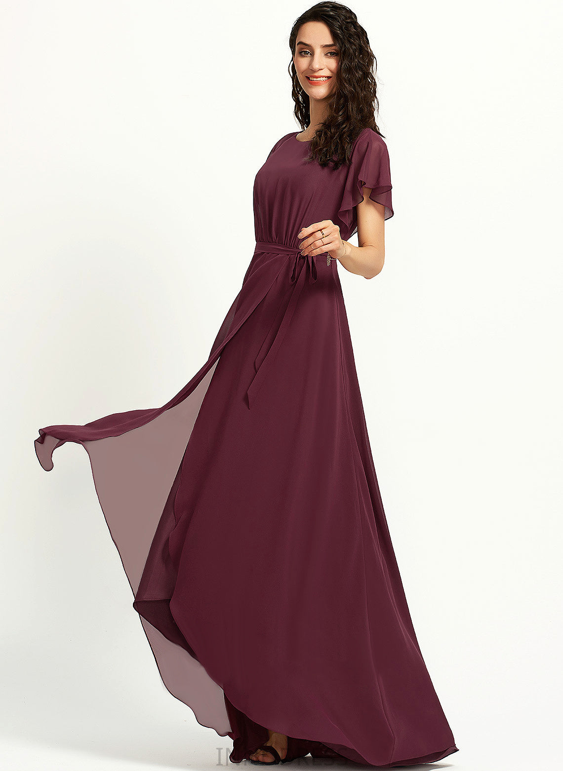 ScoopNeck Neckline Fabric Ruffle A-Line Asymmetrical Embellishment Length Silhouette Kamari One Shoulder Taffeta Bridesmaid Dresses