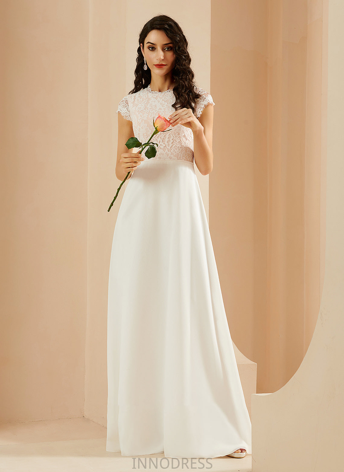 A-Line Wedding Scoop Wedding Dresses Lace Floor-Length Neck With Dress Ali