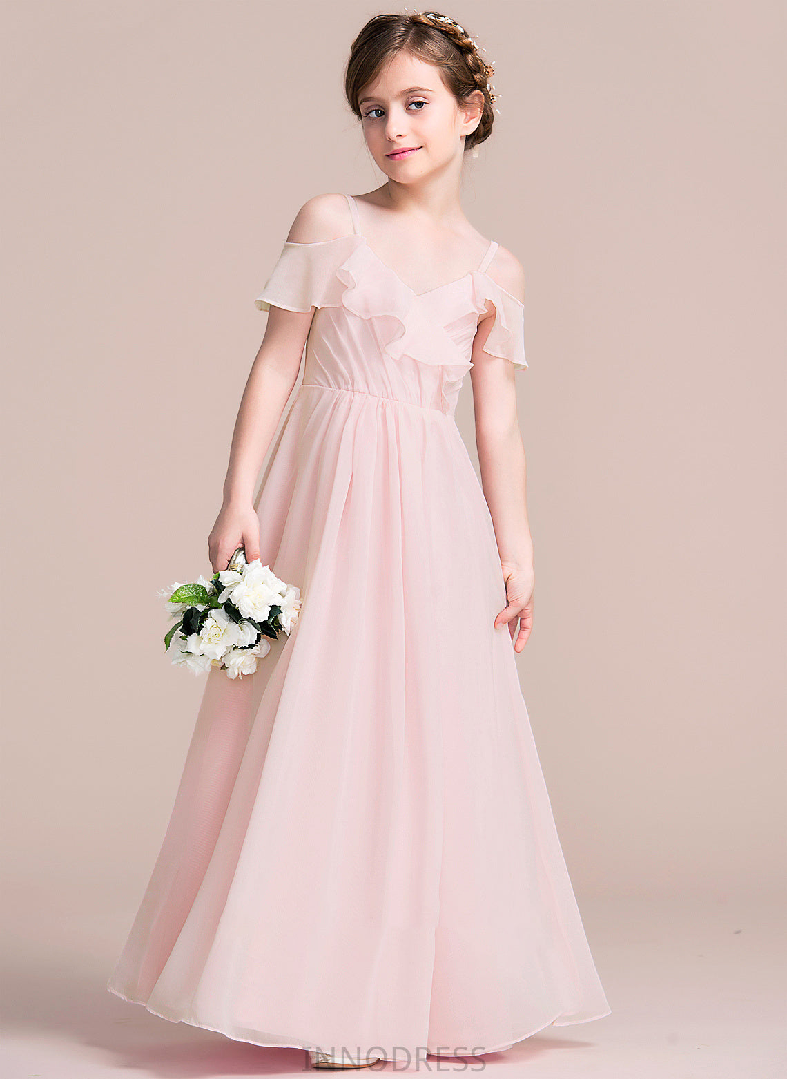 Shayna Ruffles Floor-Length A-Line Cascading V-neck With Junior Bridesmaid Dresses Chiffon