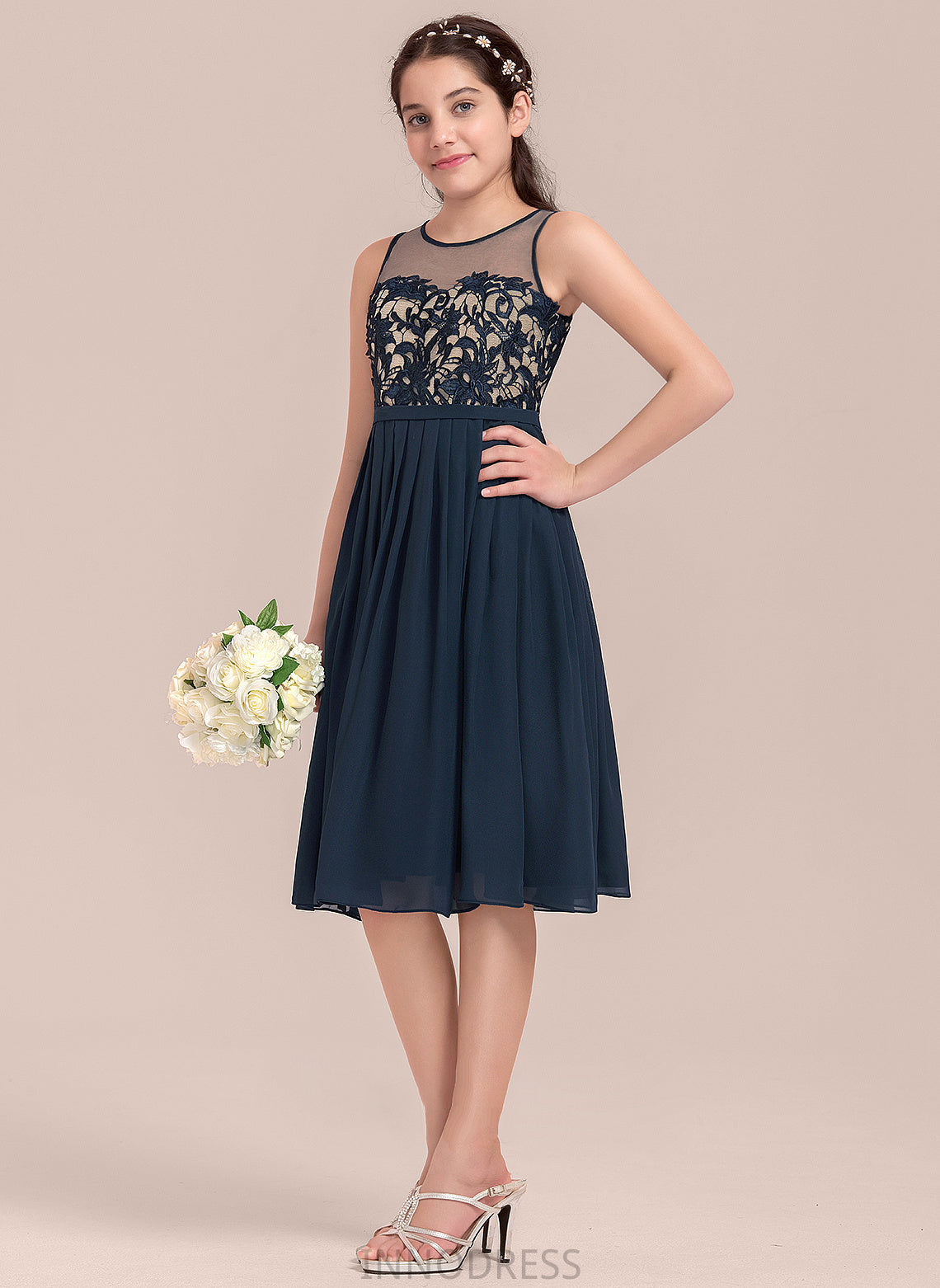 Scoop Neck Haley A-Line Knee-Length Chiffon Junior Bridesmaid Dresses